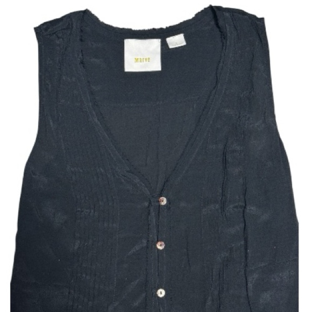 054 MAEVE Women's Pintucked Sleeveless Blouse - Black, Large - Picture 4 of 6